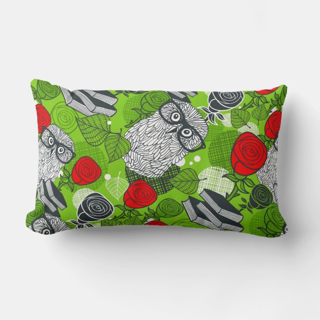 Coussin Rectangle Chouette en roses rouges (Recto)