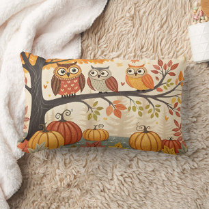 Coussin Rectangle Chouettes assises sur des branches d'arbres avec c
