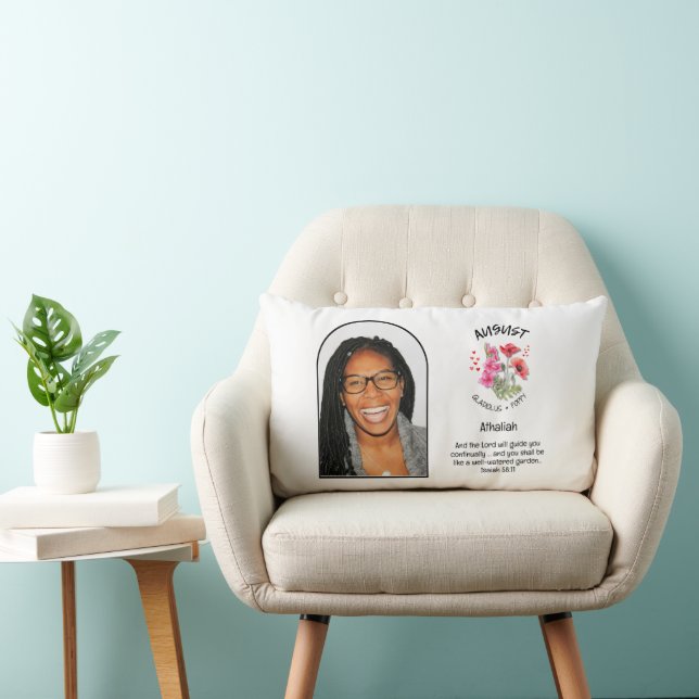 Coussin Rectangle Christian AOÛT Naissance Mois Fleur NOM PHOTO (Chaise)