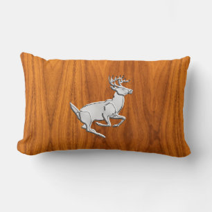 Coussin Rectangle Chrome Like Running Deer on Fine Teak