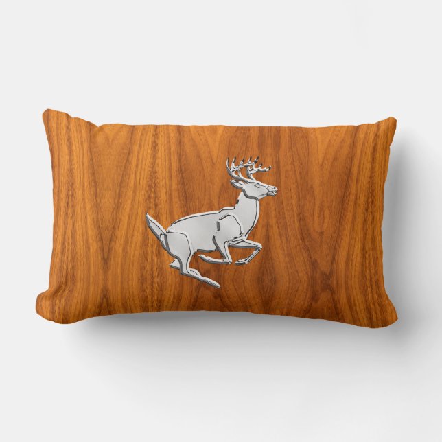 Coussin Rectangle Chrome Like Running Deer on Fine Teak (Recto)