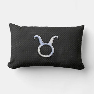 Coussin Rectangle Chrome Like Taurus Zodiac Sign on Black Snake Skin