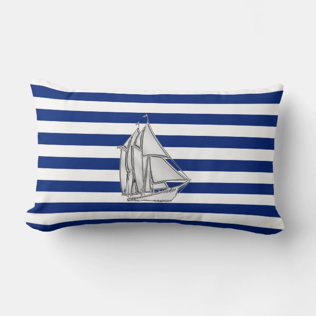 Coussin Rectangle Chrome Sailboat sur les rayures nautiques (Recto)