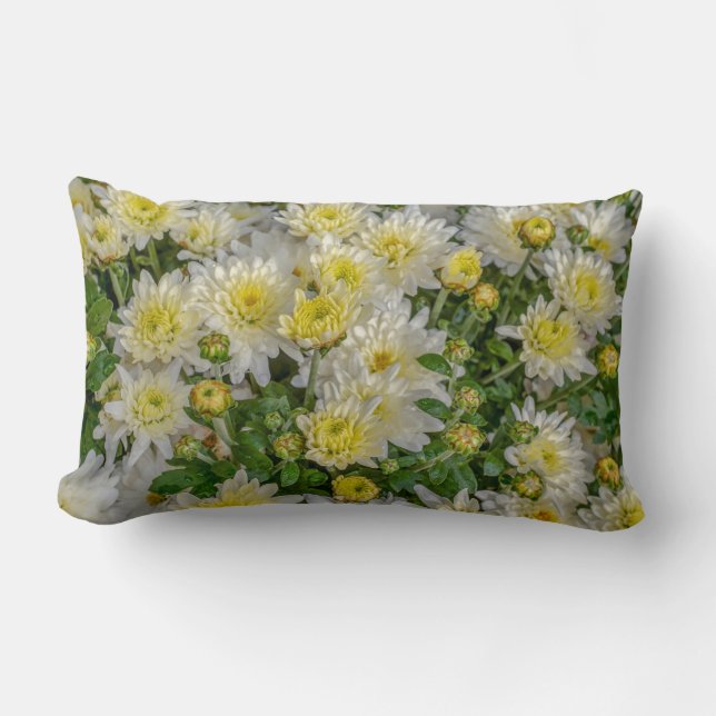 Coussin Rectangle Chrysanthème Floral Jaune Vert Blanc Blanc (Recto)