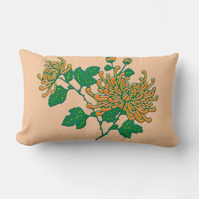 Coussin Rectangle Chrysanthèmes d'araignée chinois - Mandarin orange (Recto)