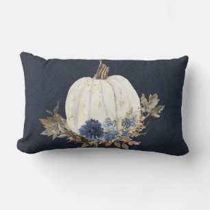 Coussin Rectangle Chute Citrouille Foliage Aquarelle Marine Bleu Flo