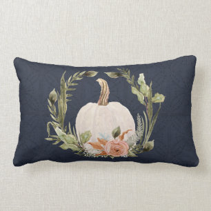 Coussin Rectangle Chute Citrouille Foliage Terracotta Floral Navy Bl