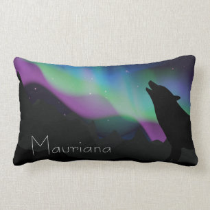 Coussin Rectangle Ciel étoilé de loup de l'aurore personnalisé
