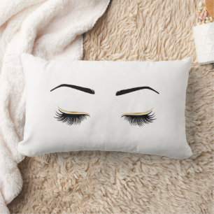 Coussin Rectangle Cils Féminins Monogramme Nom Or
