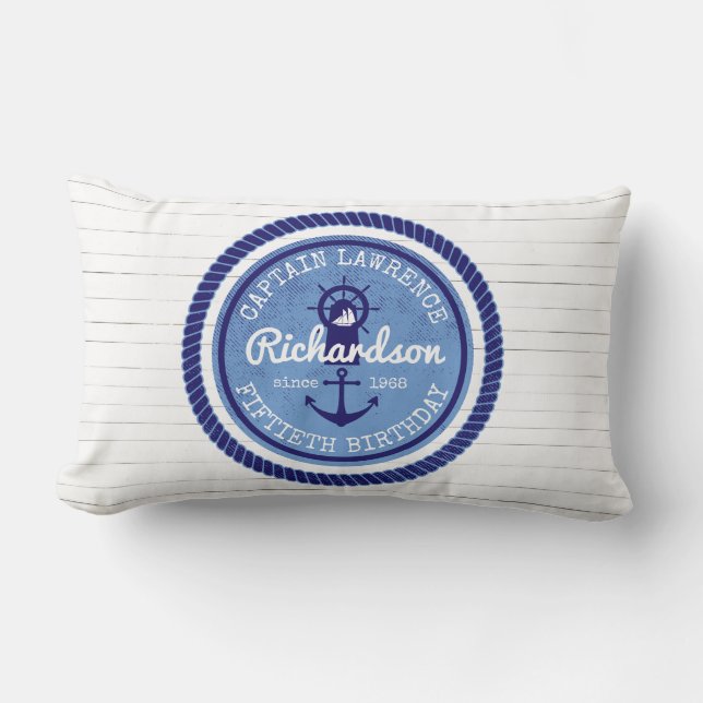 Coussin Rectangle cinquantième Capitaine Nautical Rope Anchor Helm (Recto)