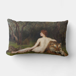 Coussin Rectangle Circé (Femme, Tigre et Ocelot) (par John Collier)