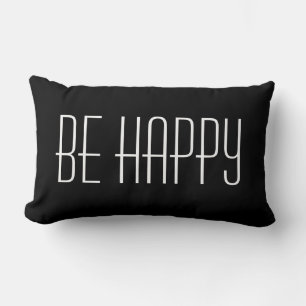 Coussin Rectangle Citation Be Happy Noir & Blanc Mots Simples Modern