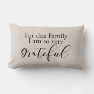 Coussin Rectangle Citation de gratitude de la famille de Faux lin mo