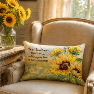 Coussin Rectangle Citation Inspirante de Tournesol à l'Aquarelle Rus