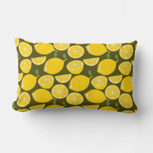 Coussin Rectangle Citrons jaunes et motif vert olive : Citrus modern