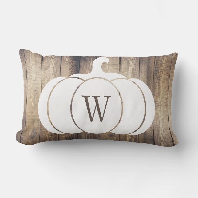 Coussin Rectangle Citrouille blanc rustique Agritourisme Monogramme  (Recto)