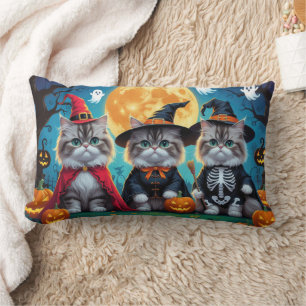 Coussin Rectangle Citrouille de chats perses Halloween drôle