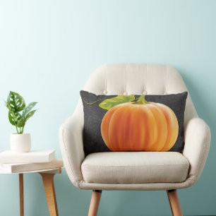Coussin Rectangle Citrouille orange mignon sur tableau noir gris