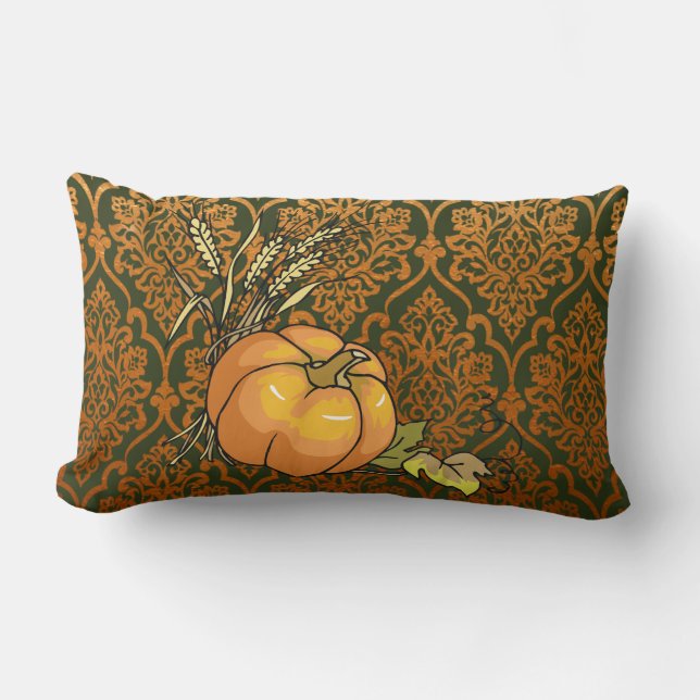 Coussin Rectangle Citrouille Patch Orange & Green Design Lumbar Cous (Recto)