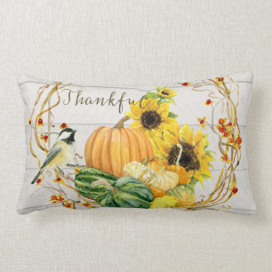 Coussin Rectangle Citrouilles d'automne de l'aquarelle des oiseaux d