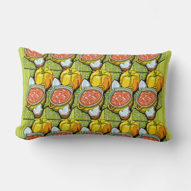 Coussin Rectangle Citrouilles, soupe et Arrière - plan rayé (Recto)