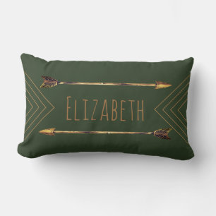 Coussin Rectangle Clair Bohême Gold Tribal Flèches & Vert