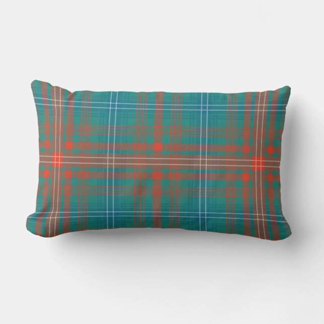 Coussin Rectangle Clan Wilson Plaid Turquoise Orange Check Tartan (Recto)