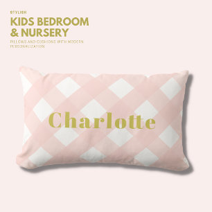 Coussin Rectangle Classic Simple Blush Rose En vichy Or Monogramme