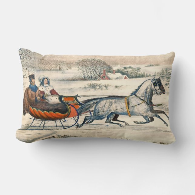 Coussin Rectangle Classique 1853 Currier Ives Route d'hiver de prome (Recto)