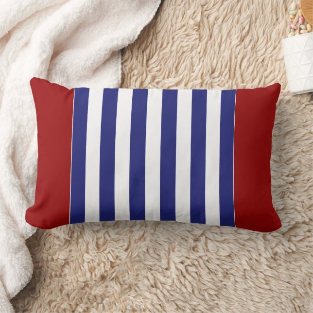 Coussin Rectangle Classique bleu et blanc rayé personnalisable (Couverture)