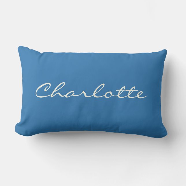 Coussin Rectangle Classique Bleu Personnalisé Écriture Nom Minimalis (Recto)