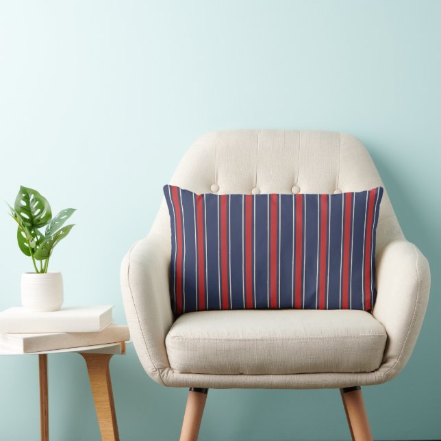 Coussin Rectangle Classique Cabane Côtière Rayure Bleu Marine & Roug (Chaise)