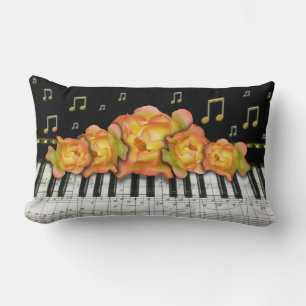 Coussin Rectangle Clavier de piano et notes de Roses Dorées
