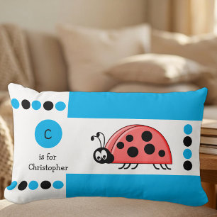 Coussin Rectangle Coccinelle personnalisée bleue et blanche pour enf