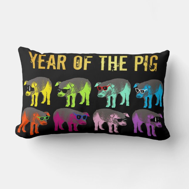 Coussin Rectangle Cochon chinois Nouvel An Zodiac Anniversaire Lumba (Recto)