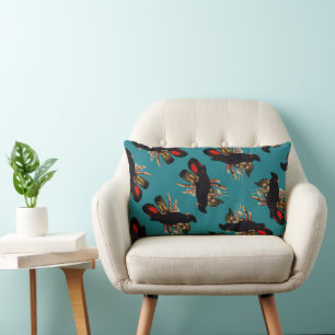 Coussin Rectangle Cockatoo noir vintage Elizabeth Gould 1800s