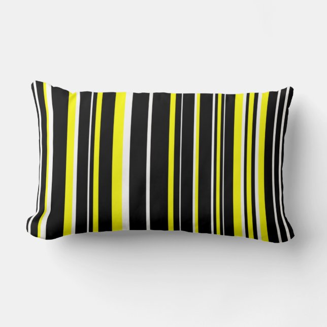 Coussin Rectangle Code-barres rayé noir, jaune et blanc (Recto)