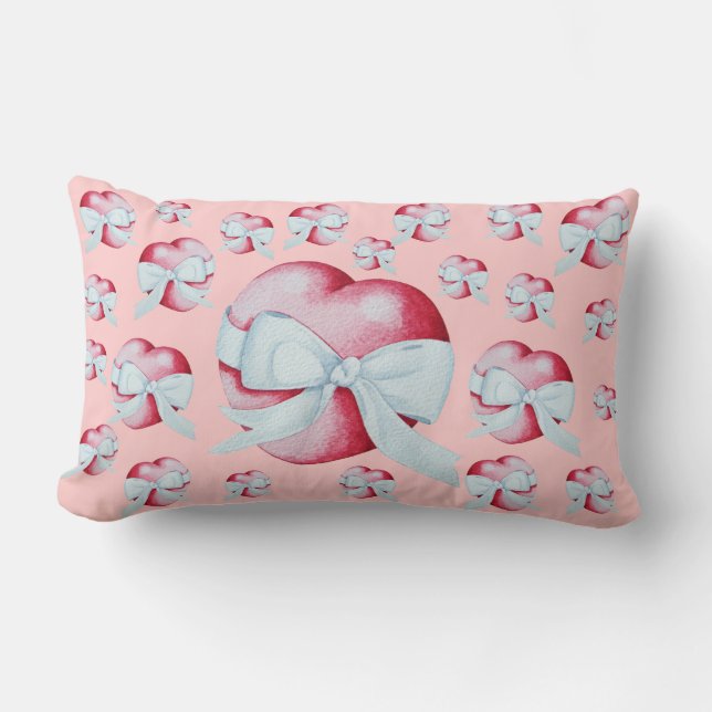 Coussin Rectangle coeur d'amour rouge romantique et arc blanc (Recto)