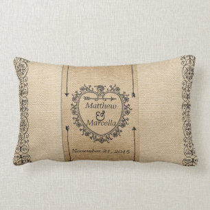 Coussin Rectangle Coeur de fantaisie de date de mariage de toile de