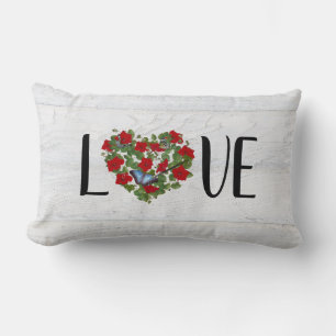 Coussin Rectangle coeur de pétunia rouge avec papillons Amour
