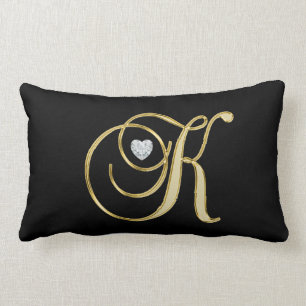 Coussin Rectangle Coeur noir décoré d'un monogramme moderne de la