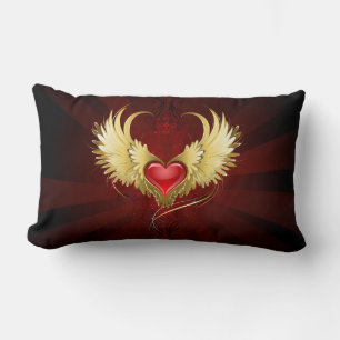 Coussin Rectangle Coeur rouge avec ailes d'or