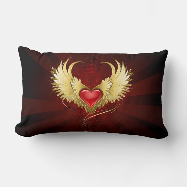 Coussin Rectangle Coeur rouge avec ailes d'or (Recto)