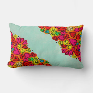 Coussin Rectangle Coeurs et fleurs de doodle à main mignonne