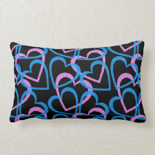 Coussin Rectangle Coeurs rose et bleu Motif Abstrait
