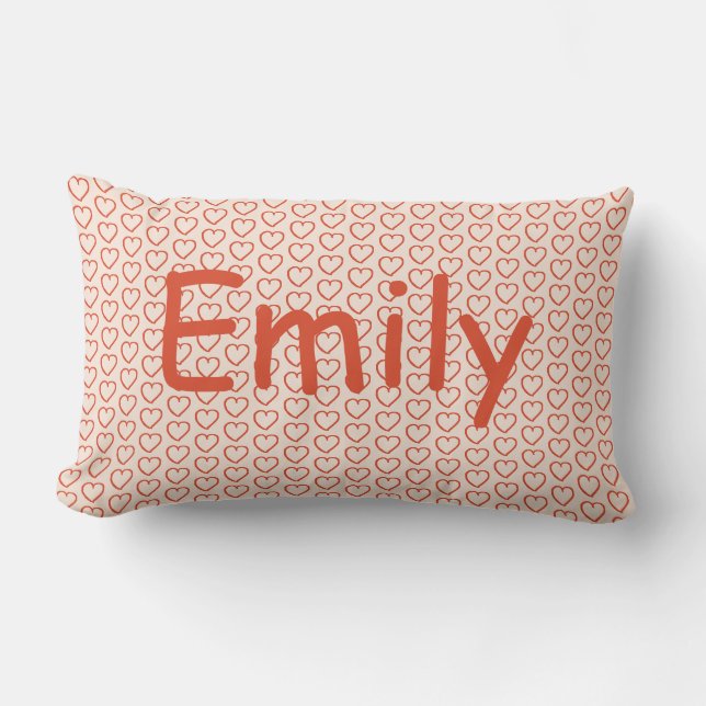 Coussin Rectangle Coeurs rose rouge personnalisable avec nom (Recto)