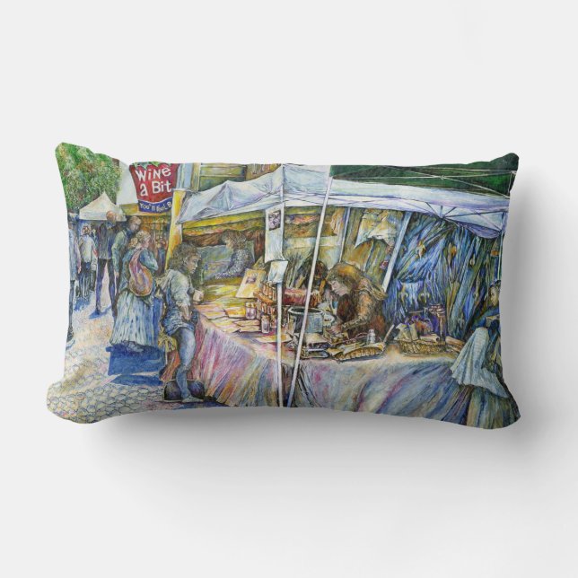 Coussin Rectangle Coin de Flying Pig Farm et Wine a Bit. (Recto)