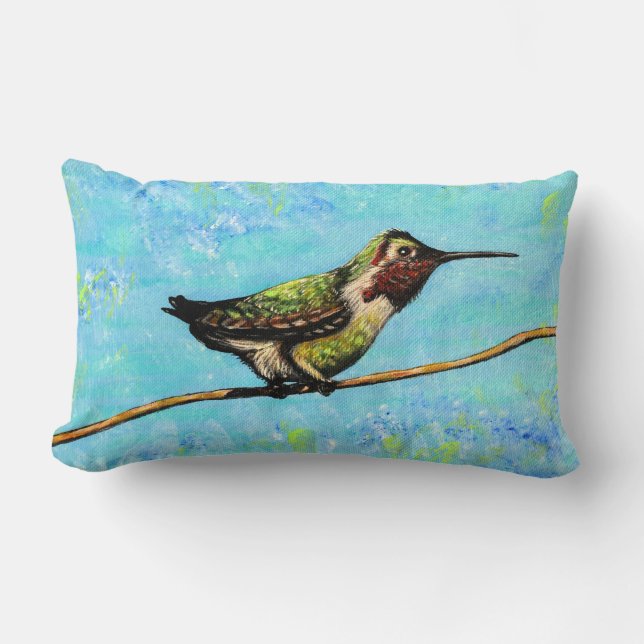 Coussin Rectangle Colibri prêt à voler la peinture (Recto)