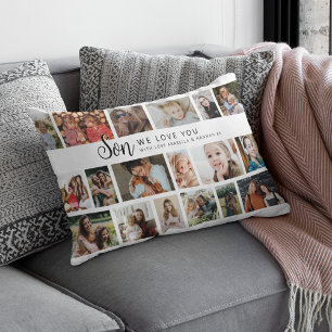 Coussin Rectangle Collage de 18 Photos Fils Personnalisé