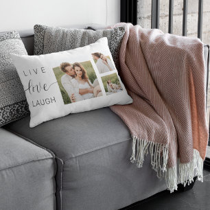 Coussin Rectangle Collage moderne Couple Photo & Live Love Laugh Cad